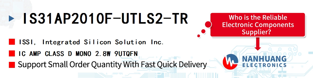 IS31AP2010F-UTLS2-TR ISSI IC AMP CLASS D MONO 2.8W 9UTQFN