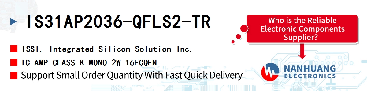 IS31AP2036-QFLS2-TR ISSI IC AMP CLASS K MONO 2W 16FCQFN