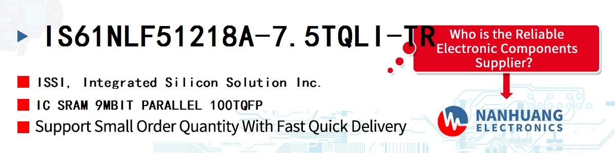 IS61NLF51218A-7.5TQLI-TR ISSI IC SRAM 9MBIT PARALLEL 100TQFP