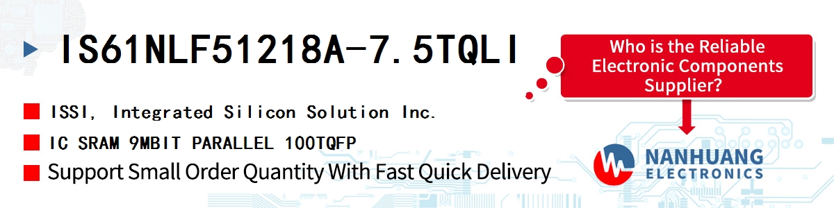 IS61NLF51218A-7.5TQLI ISSI IC SRAM 9MBIT PARALLEL 100TQFP