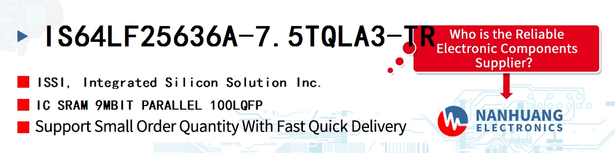 IS64LF25636A-7.5TQLA3-TR ISSI IC SRAM 9MBIT PARALLEL 100LQFP